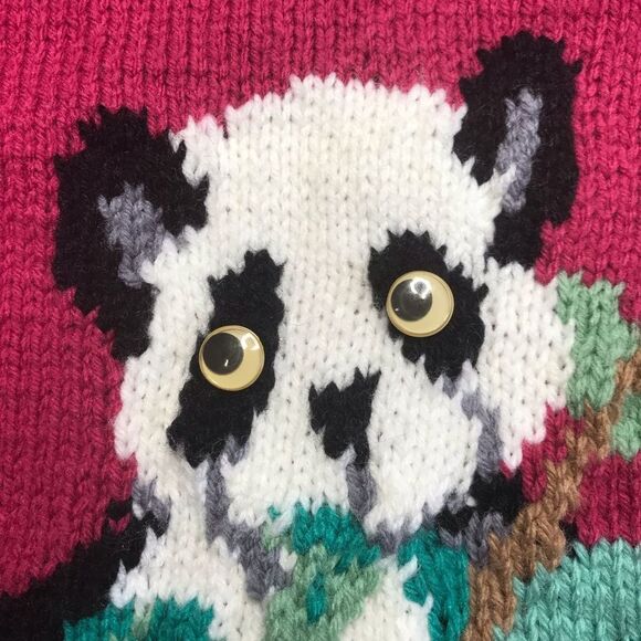 Vintage Hand Knit Quirky Googly-Eyed Panda Sweater - Picture 5 of 11